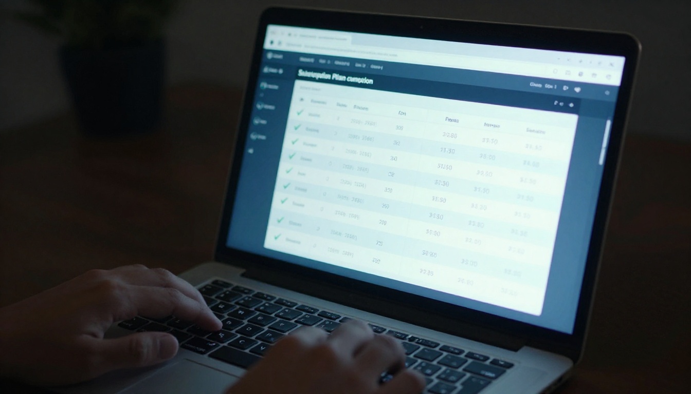 Subscription plan comparison on laptop screen Subscription plan comparison on laptop screen