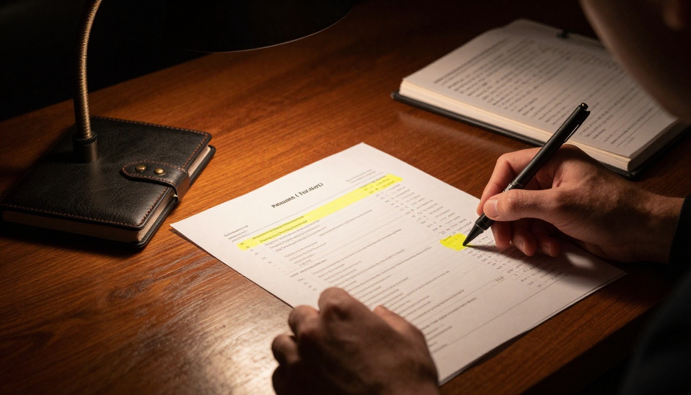 Businessman comparing two pricing quotes at desk Businessman comparing two pricing quotes at desk