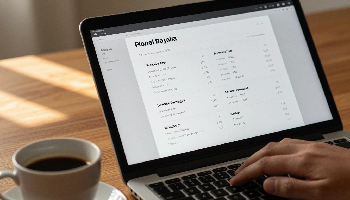 Designer reviewing a freelance pricing proposal on a laptop screen