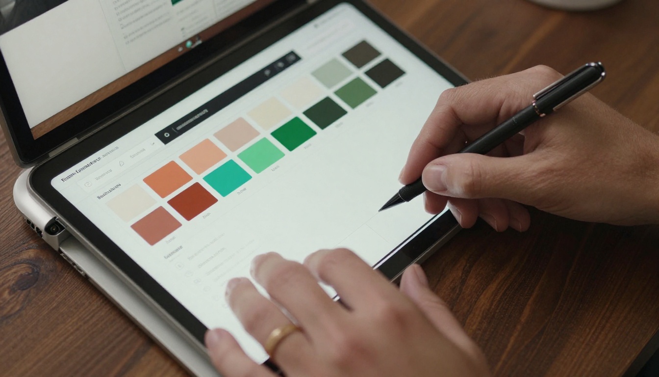 Designer hands on laptop with brand customization panel