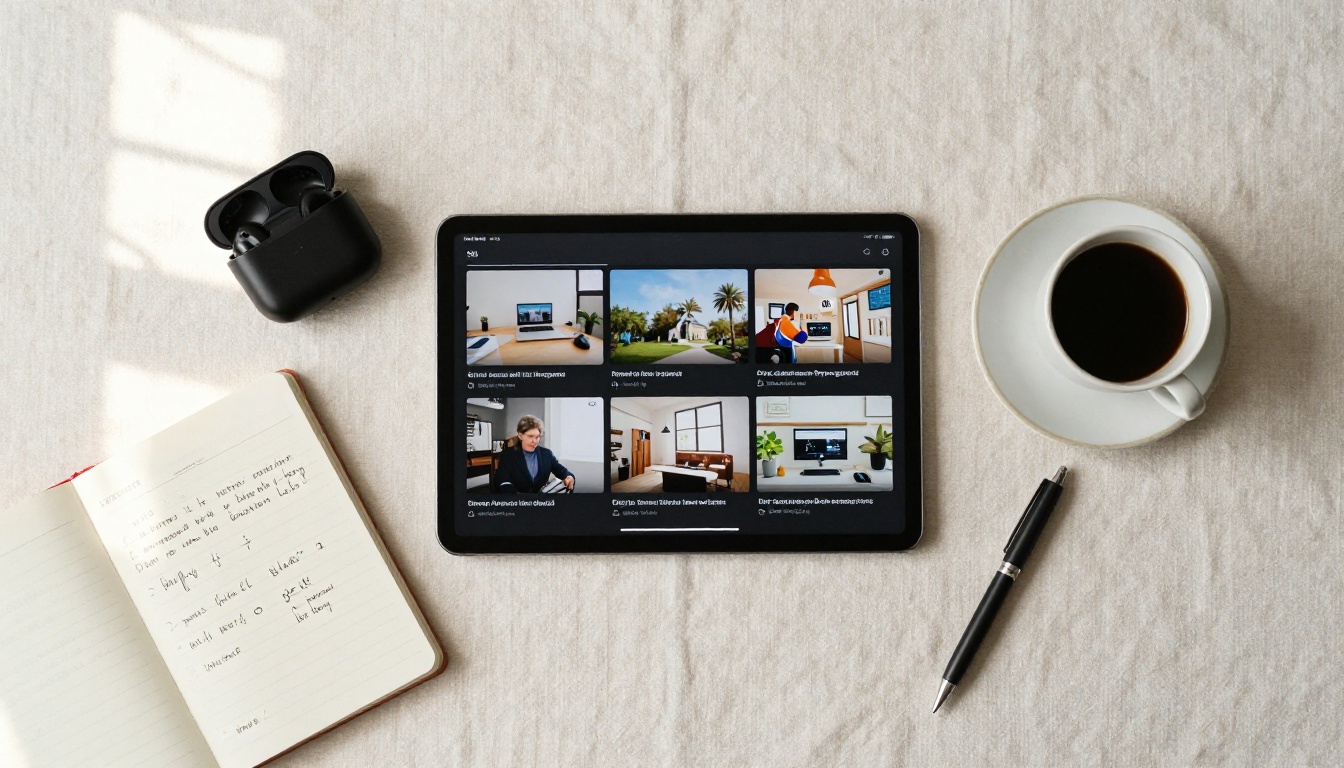 Tablet with digital flipbook showing embedded video content