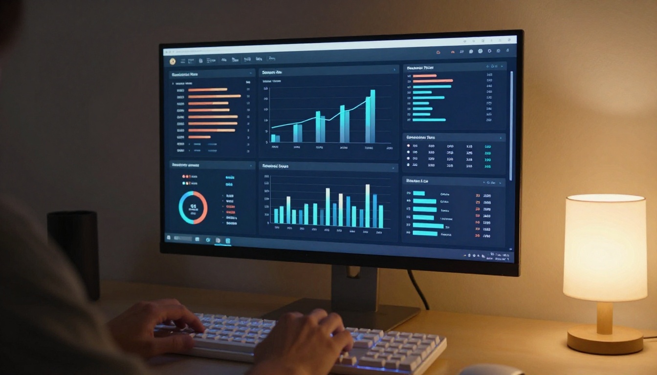 Analytics dashboard on a monitor showing reader statistics Analytics dashboard on a monitor showing reader statistics