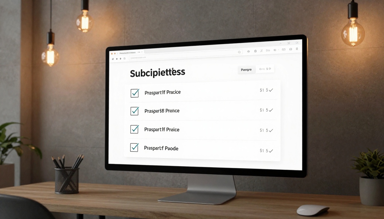 A desktop monitor displaying a digital magazine pricing table with three tiers in a minimal interface