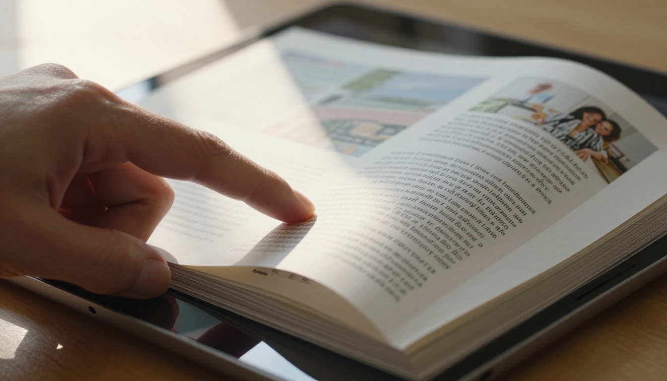 Close-up of a flipbook page being turned on a tablet screen