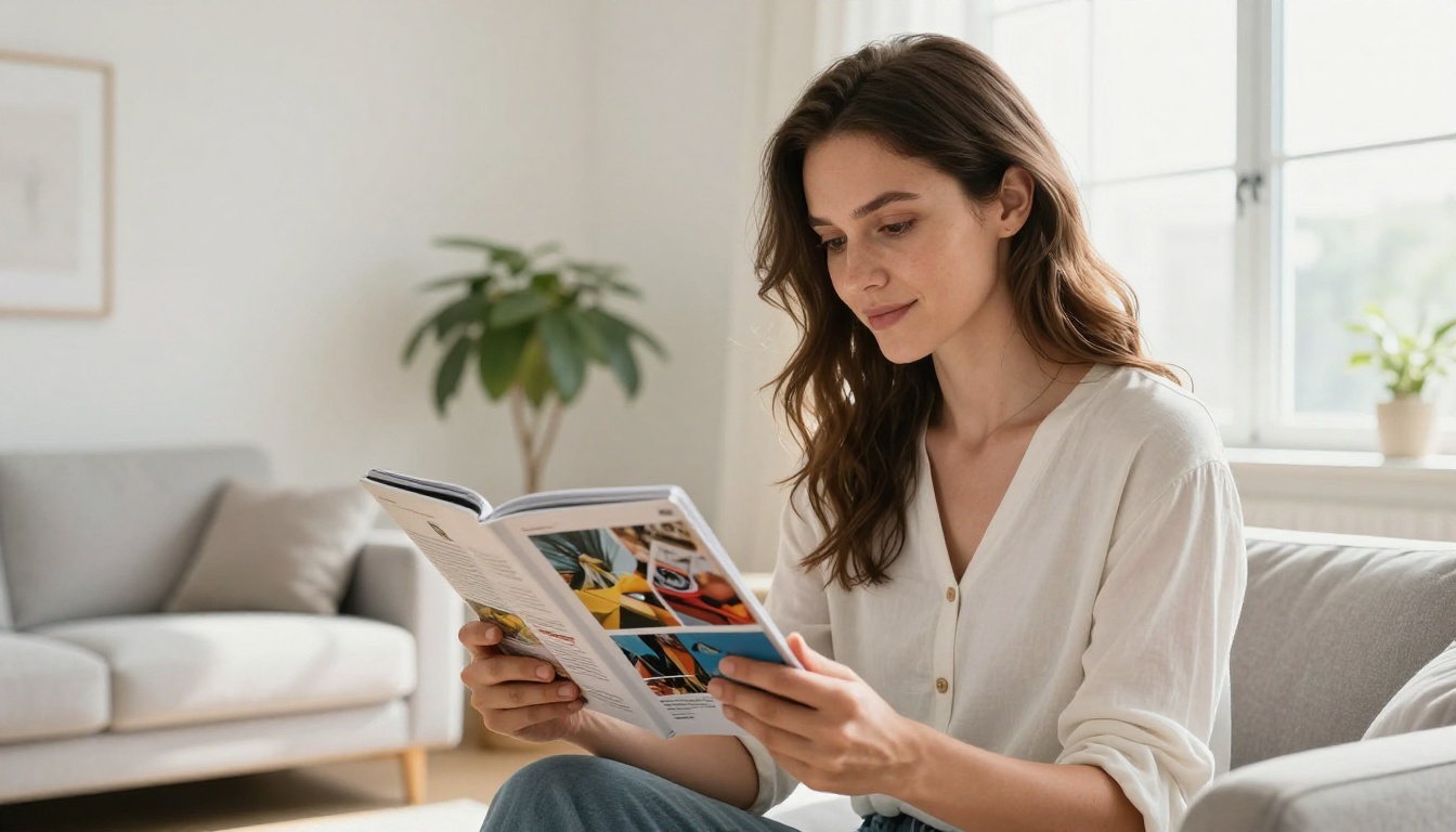 Woman holding tablet reading a premium digital flipbook magazine