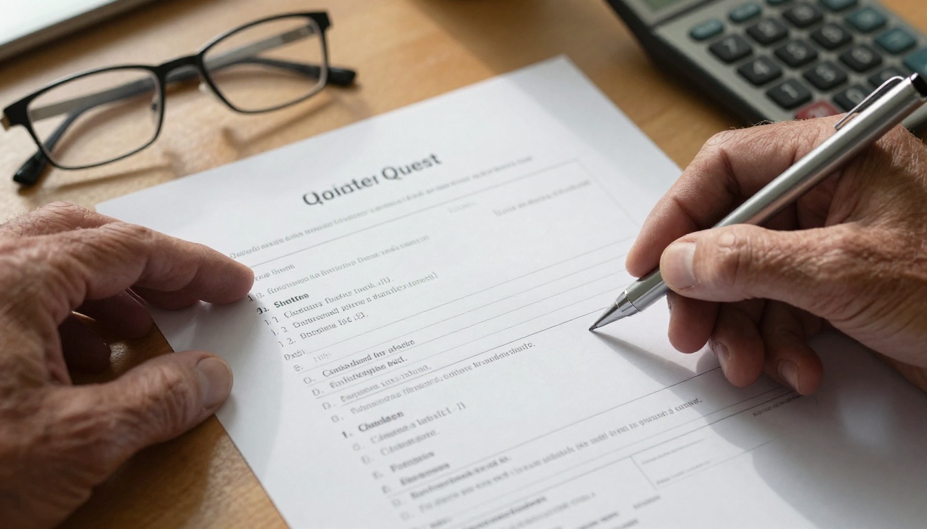 Hands holding a detailed print quote document with setup fees, plate charges, and paper stock costs visible