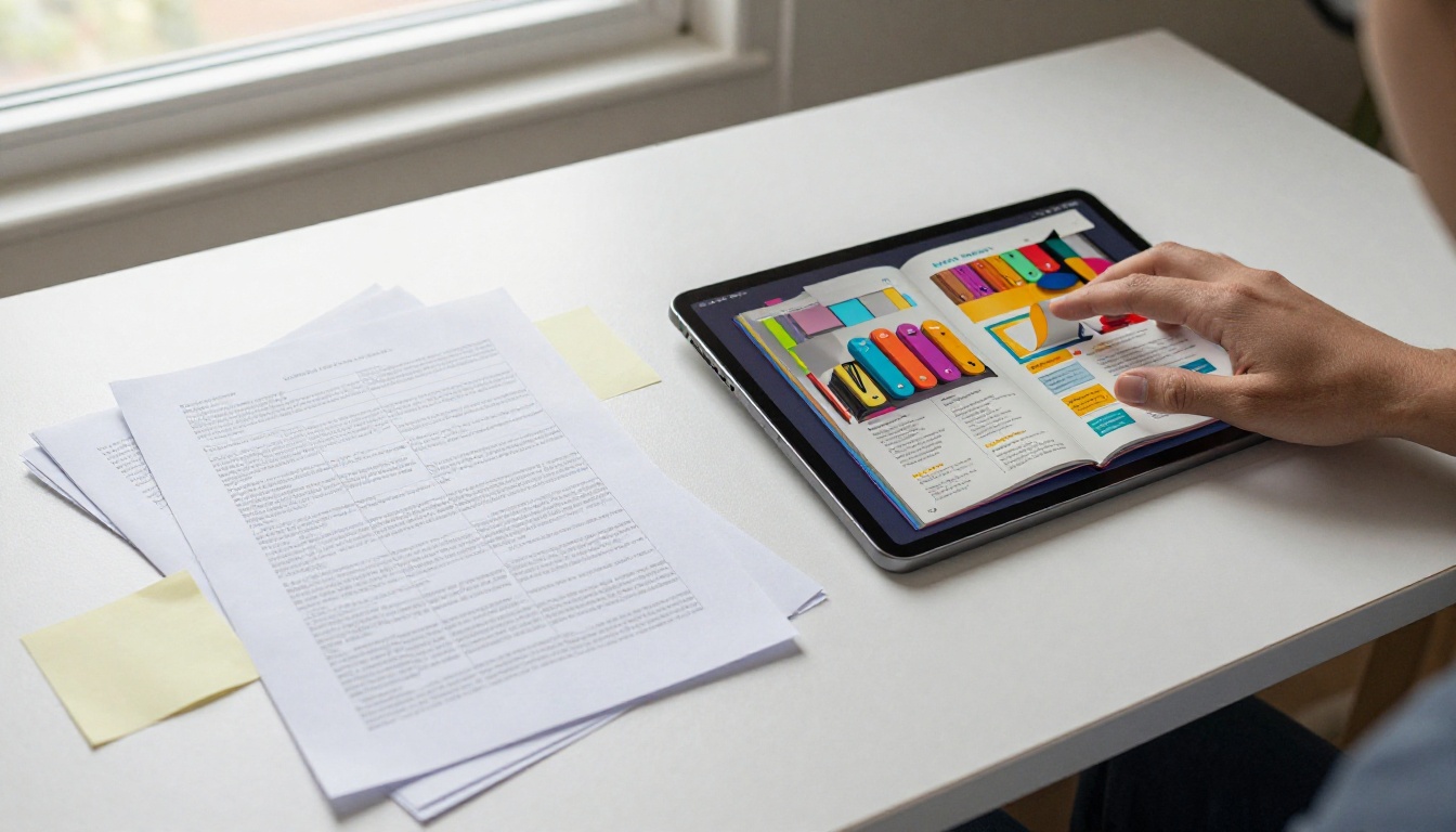 Business professionals comparing document formats at a modern office desk