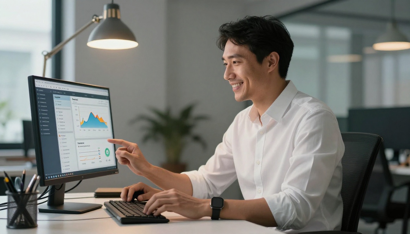 Business professional reviewing document performance analytics on a modern computer screen