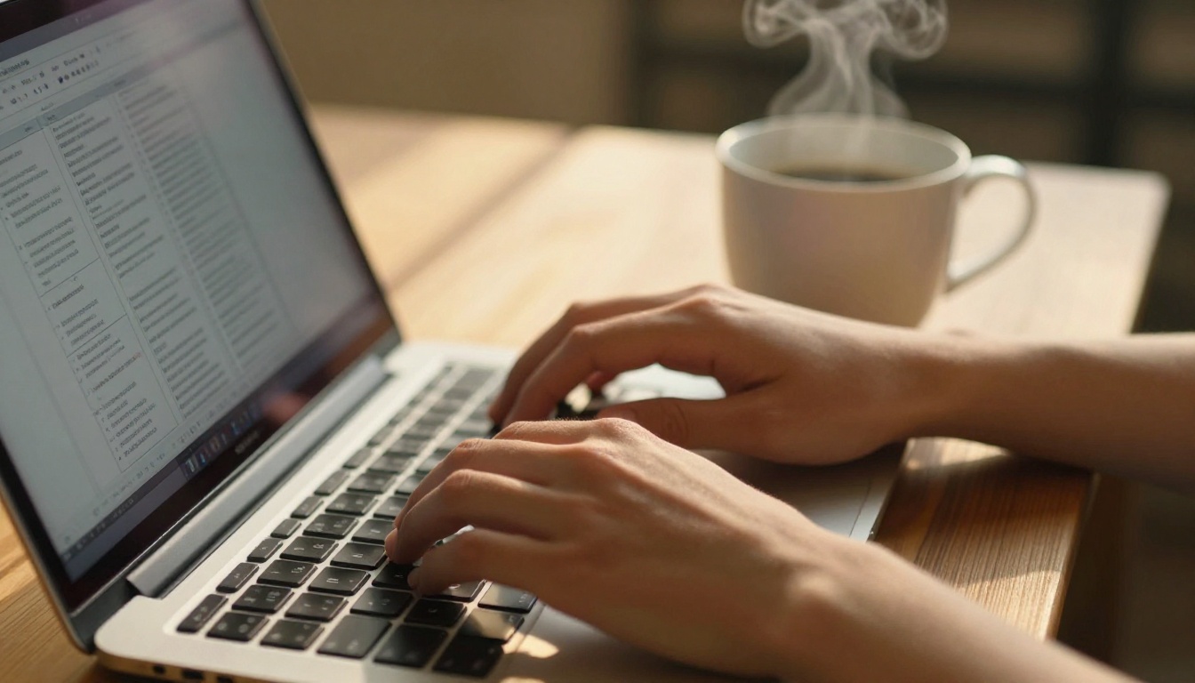 A solo entrepreneur reviewing a digital flipbook on her laptop at a sunlit home office desk A solo entrepreneur reviewing a digital flipbook on her laptop at a sunlit home office desk