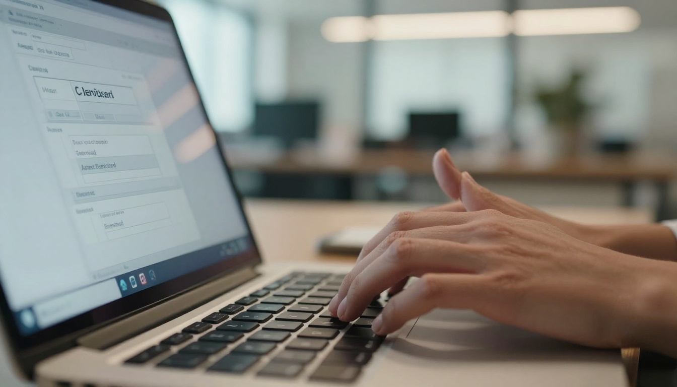 Close-up of a laptop screen showing an access denied dialog, professional hands frozen over keyboard in frustration Close-up of a laptop screen showing an access denied dialog, professional hands frozen over keyboard in frustration