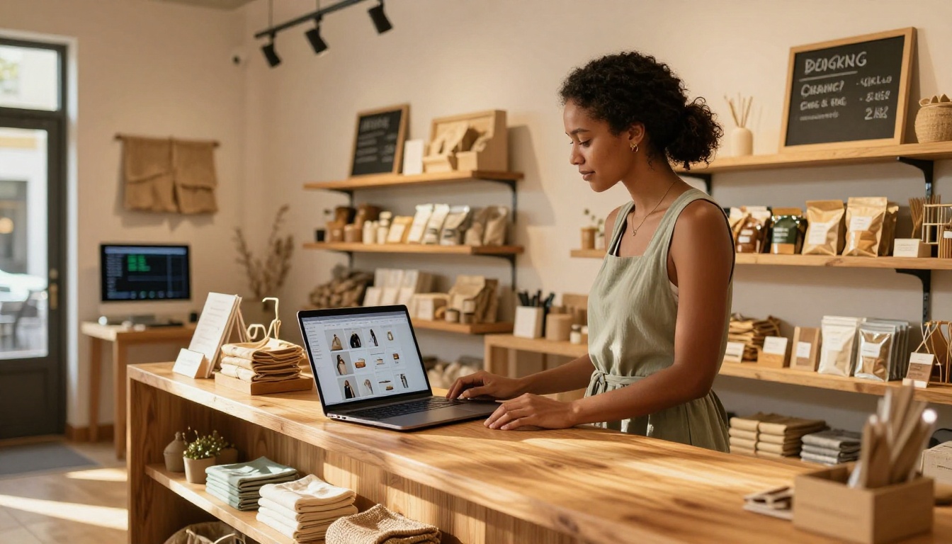 Boutique retail owner creating digital product catalog Boutique retail owner creating digital product catalog