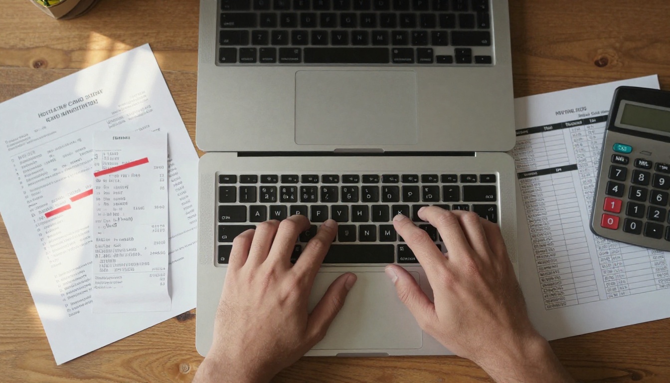Hidden costs of maintaining a portfolio website shown through receipts and invoices on a wooden desk Hidden costs of maintaining a portfolio website shown through receipts and invoices on a wooden desk