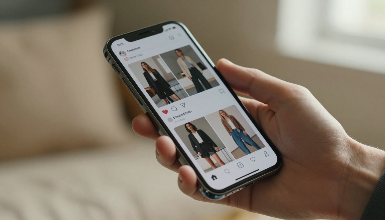 A hand holding a smartphone showing a social media product screenshot thread with many likes but no purchase link visible