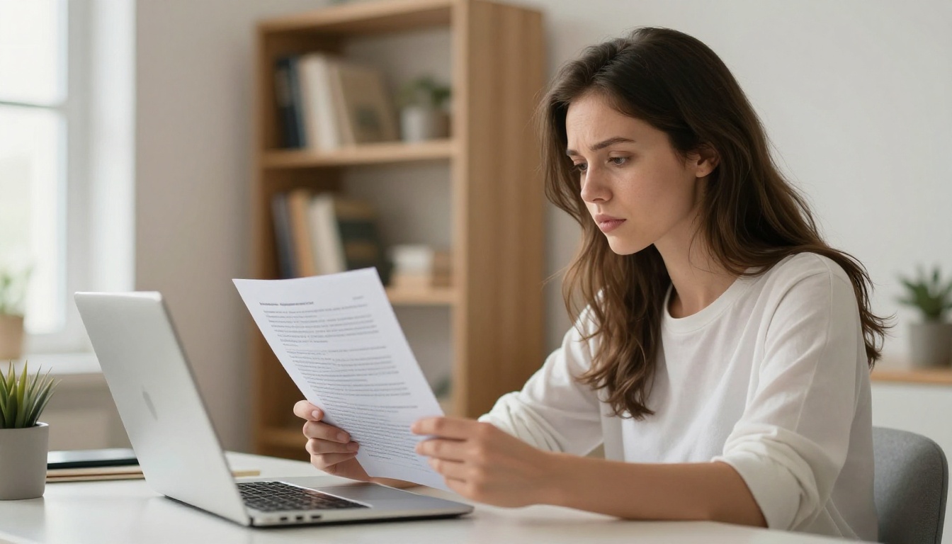 Person scrolling through a long blog post on a laptop, experiencing reading fatigue
