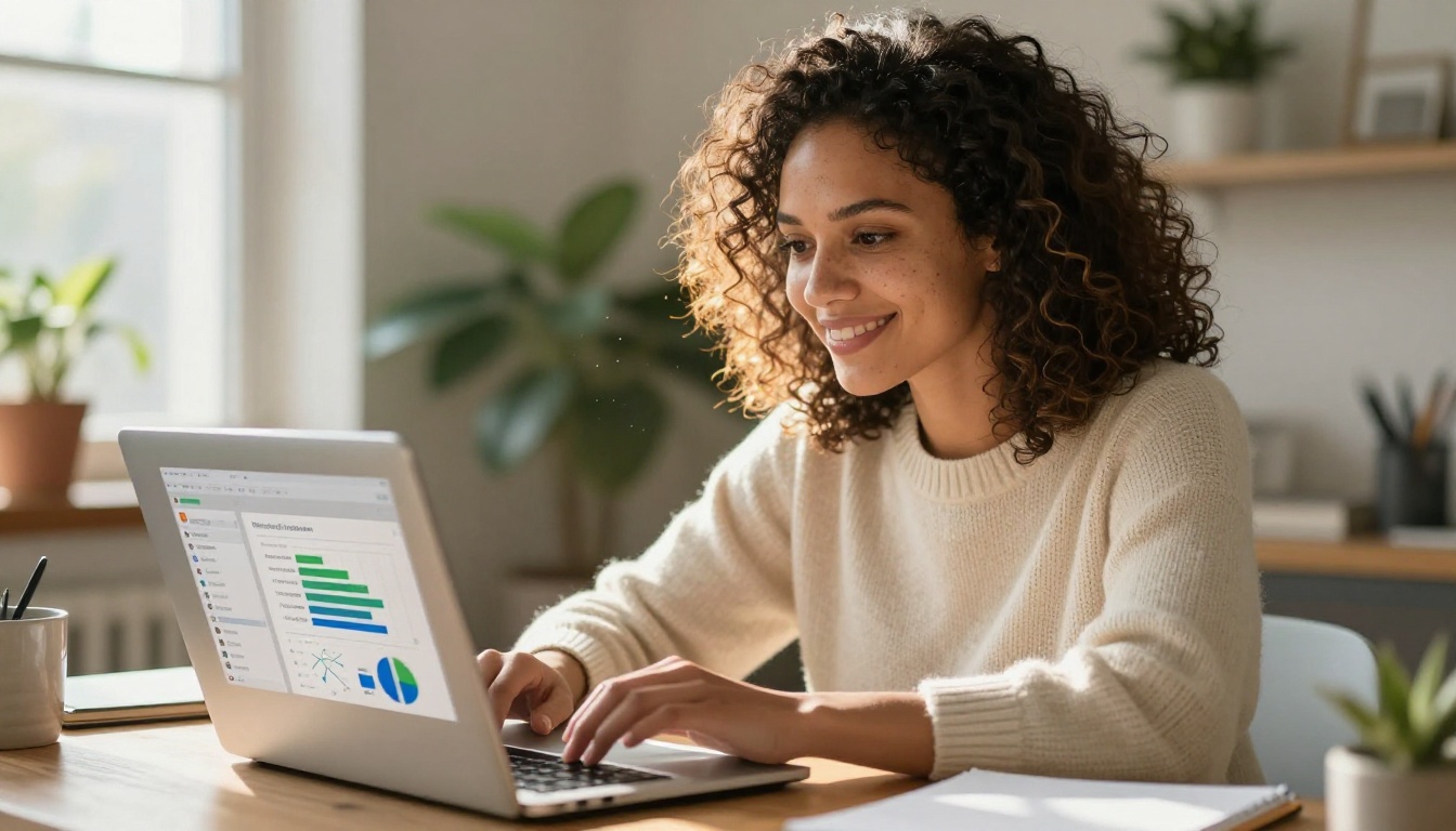 Small business owner reviewing document analytics and viewer engagement data on a laptop