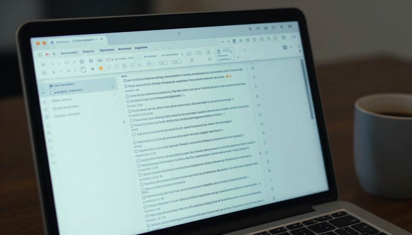 Overwhelmed email inbox on laptop screen with hundreds of unread messages and overflowing notification badges