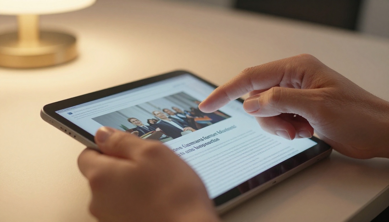 Close-up of hands swiping through a digital flipbook on tablet Close-up of hands swiping through a digital flipbook on tablet
