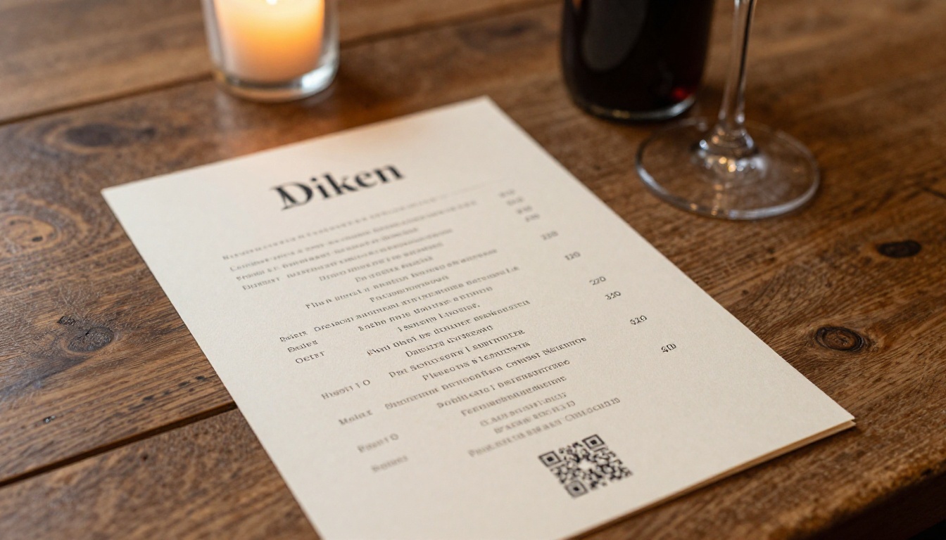 Restaurant menu open on candlelit dining table
