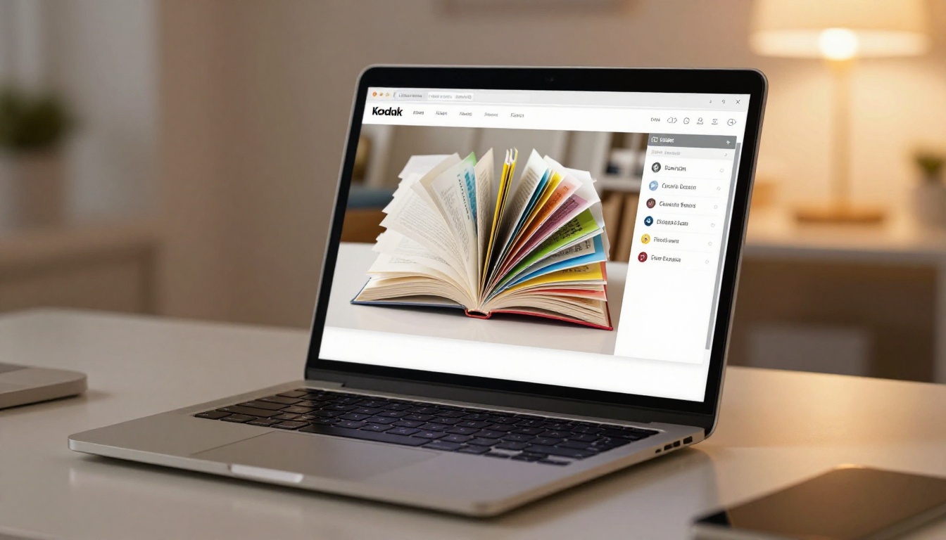 Laptop screen showing digital flipbook creation interface with PDF conversion in progress