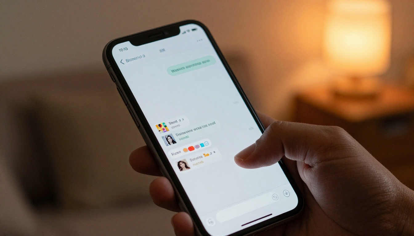 Close-up of a smartphone held in a dark-skinned hand showing a WhatsApp business chat thread with a catalog link preview card Close-up of a smartphone held in a dark-skinned hand showing a WhatsApp business chat thread with a catalog link preview card