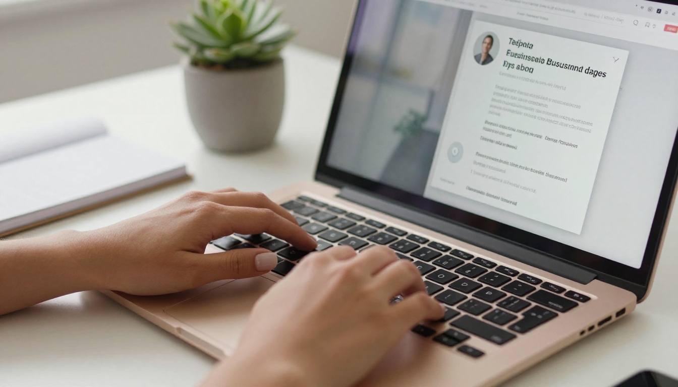 Hands typing on a laptop with Telegram web open showing a business channel flipbook post