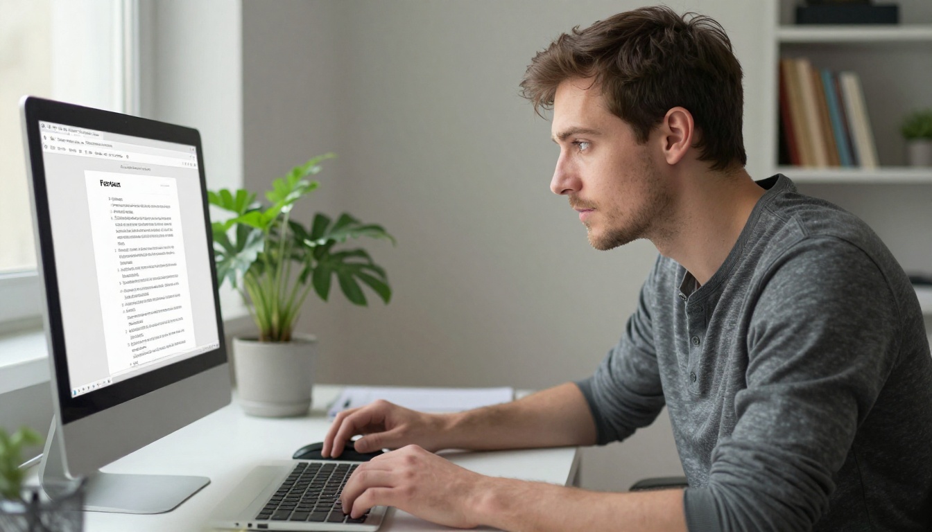 Man uploading a PDF document to a browser interface in a home office