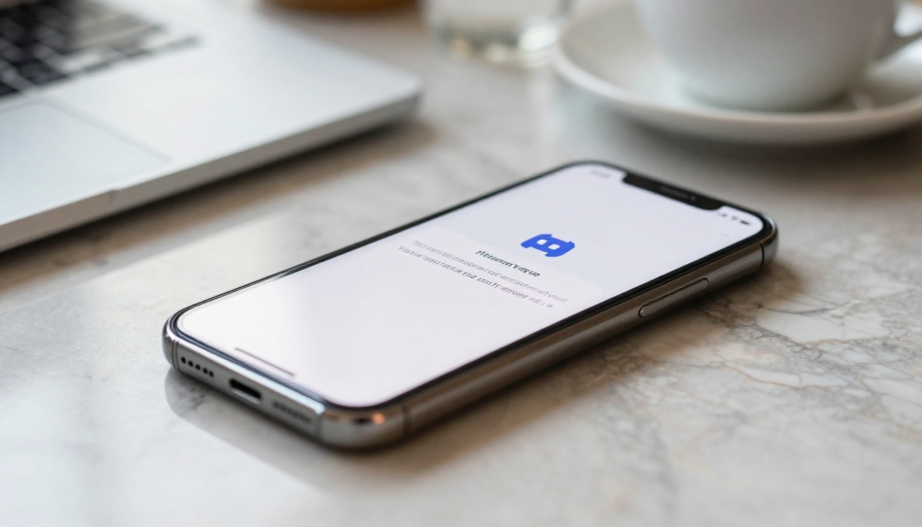 Close-up of a smartphone on marble showing a Discord push notification about a shared link in a server