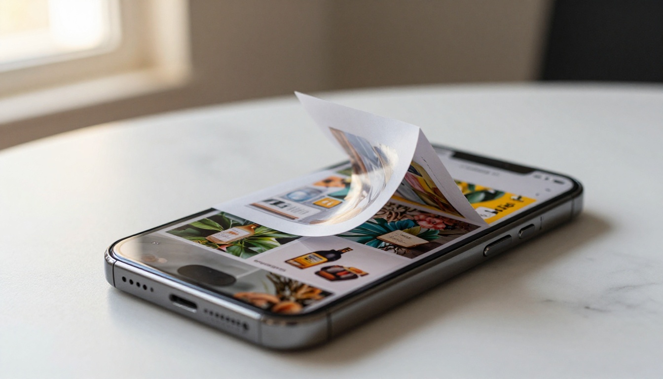 Smartphone displaying digital flipbook with pages mid-turn