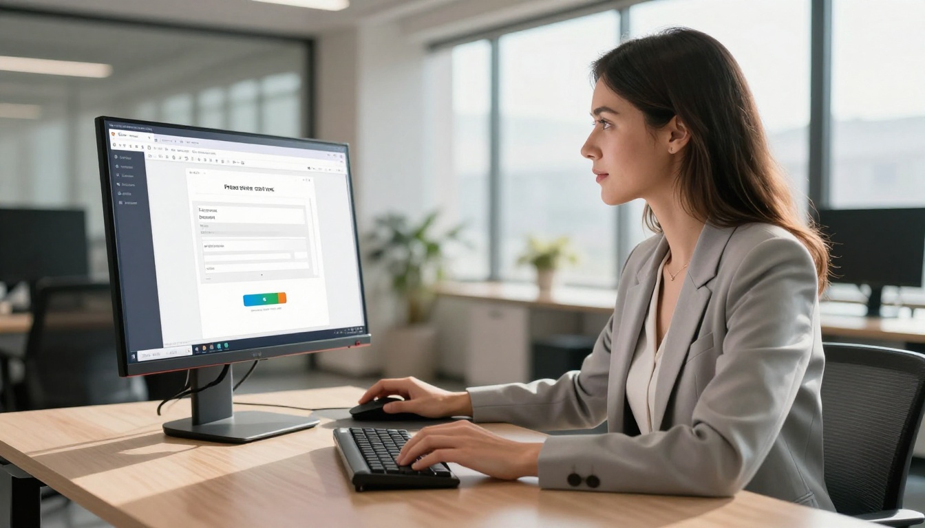 Woman at a standing desk uploading a PDF to convert it into a flipbook