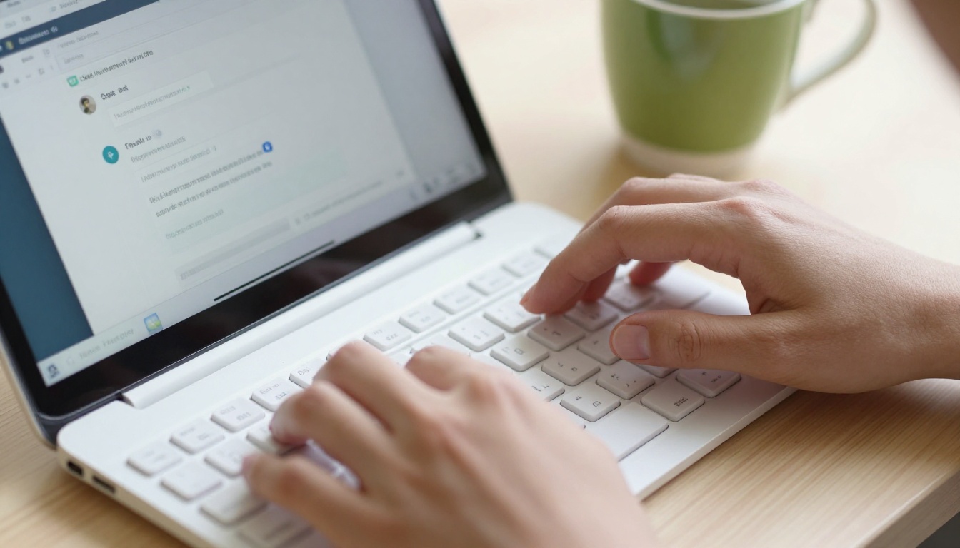 Hands typing a message on a keyboard to paste a flipbook link into Slack
