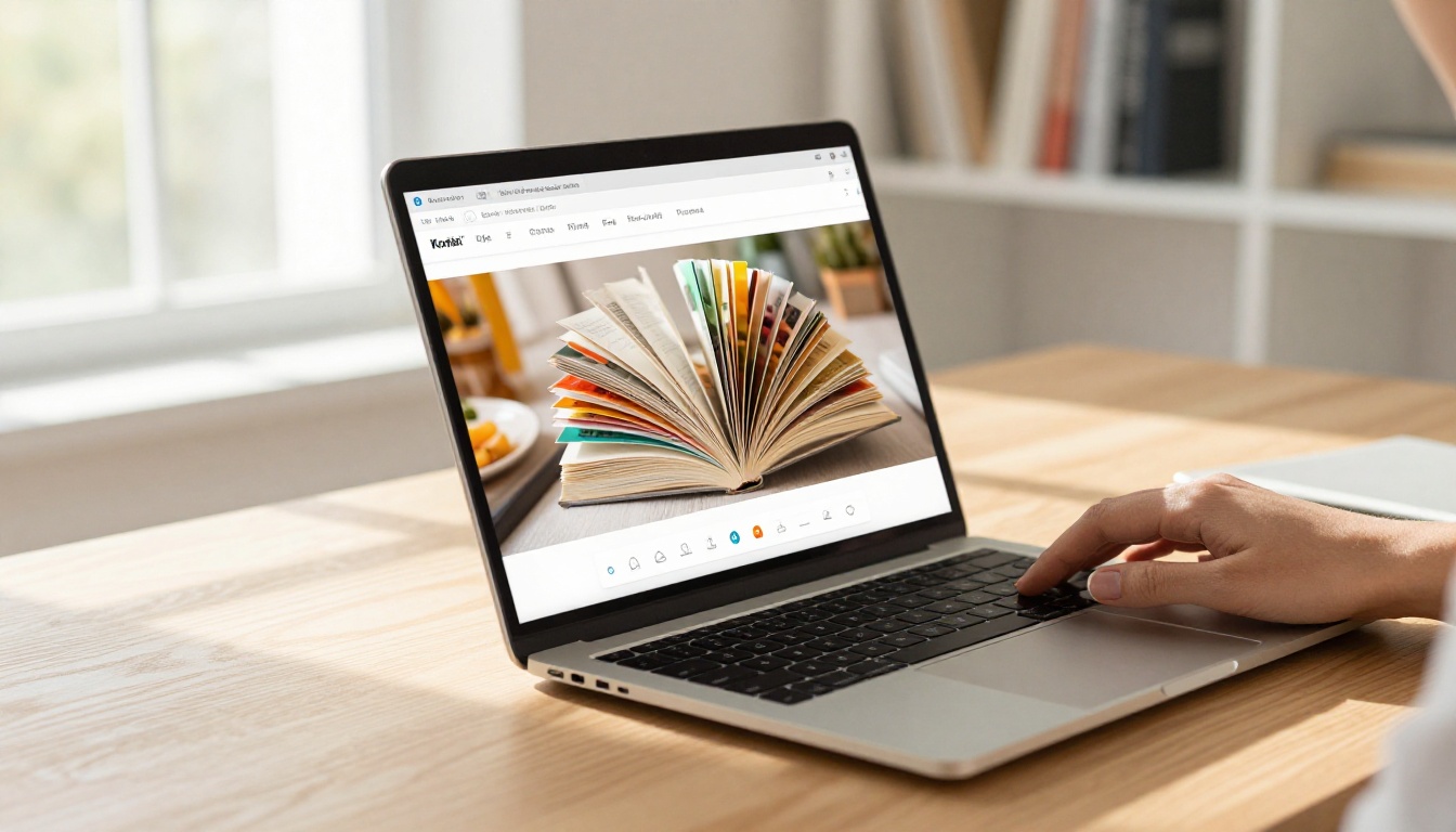 A laptop screen showing a PDF document mid-conversion to an interactive page-turning flipbook