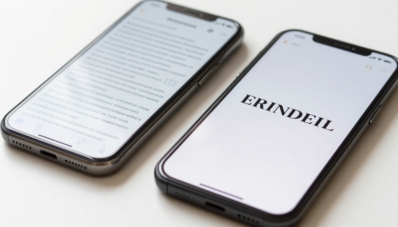 Two smartphones side by side comparing a messy long URL on the left to a clean elegant short URL on the right against a white tabletop