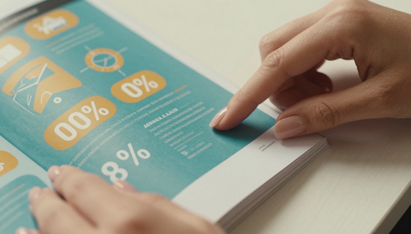 Hands turning the glossy pages of a premium annual report with colorful teal and amber charts