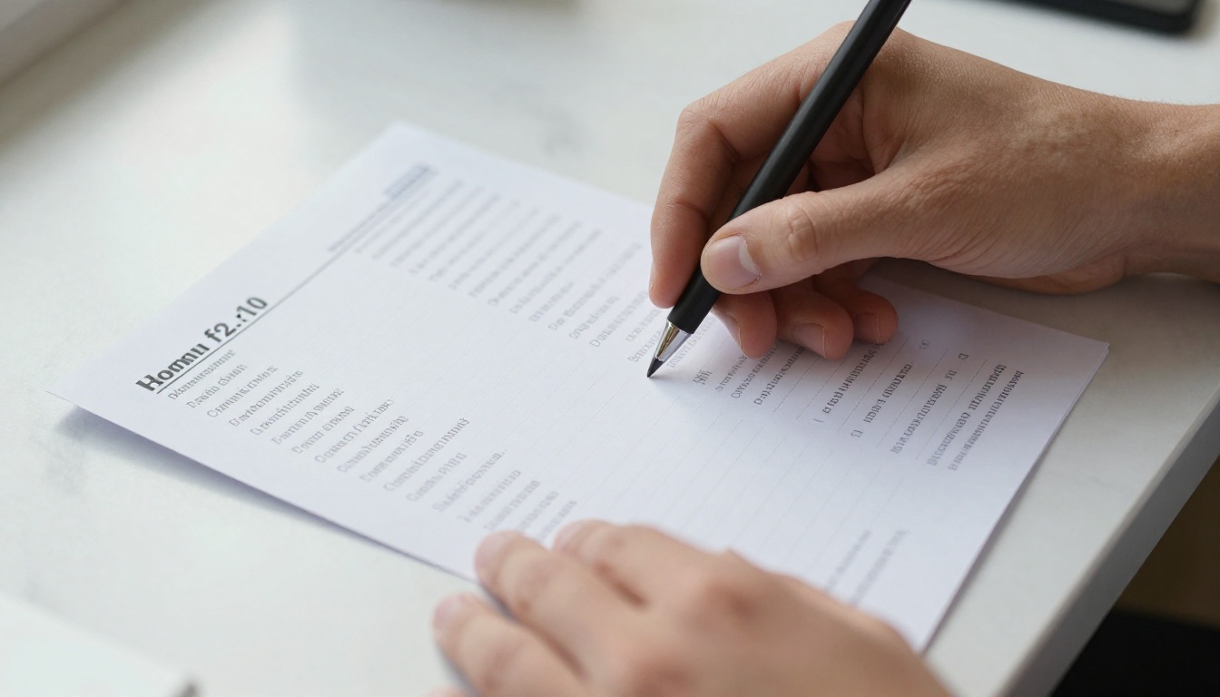 Business owner reviewing price list booklet on white marble table