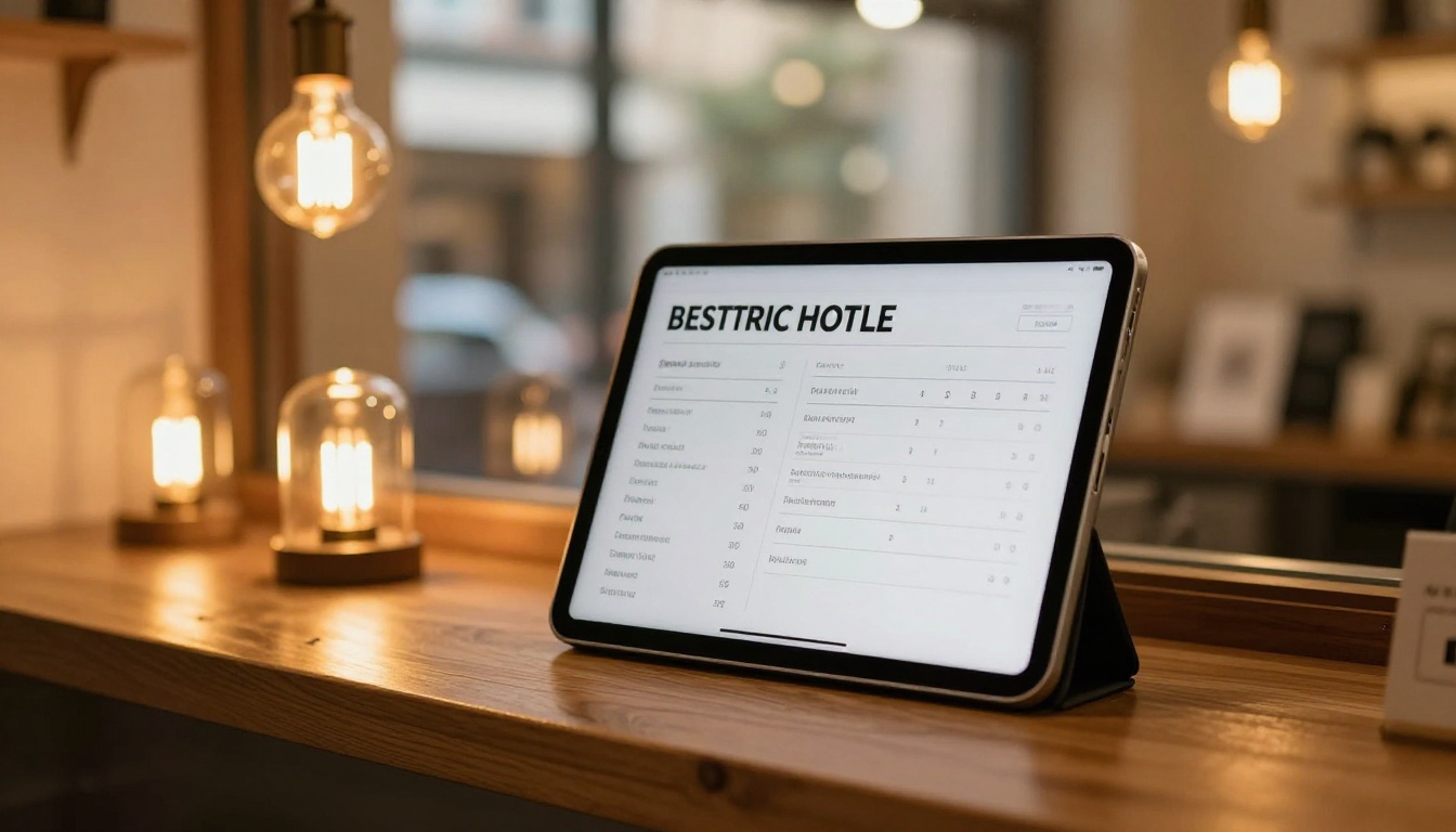 Small boutique retail shop with iPad showing a professional price list on the counter