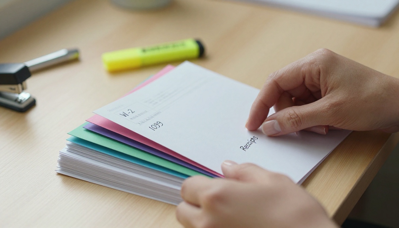 Tax documents being sorted by a professional accountant