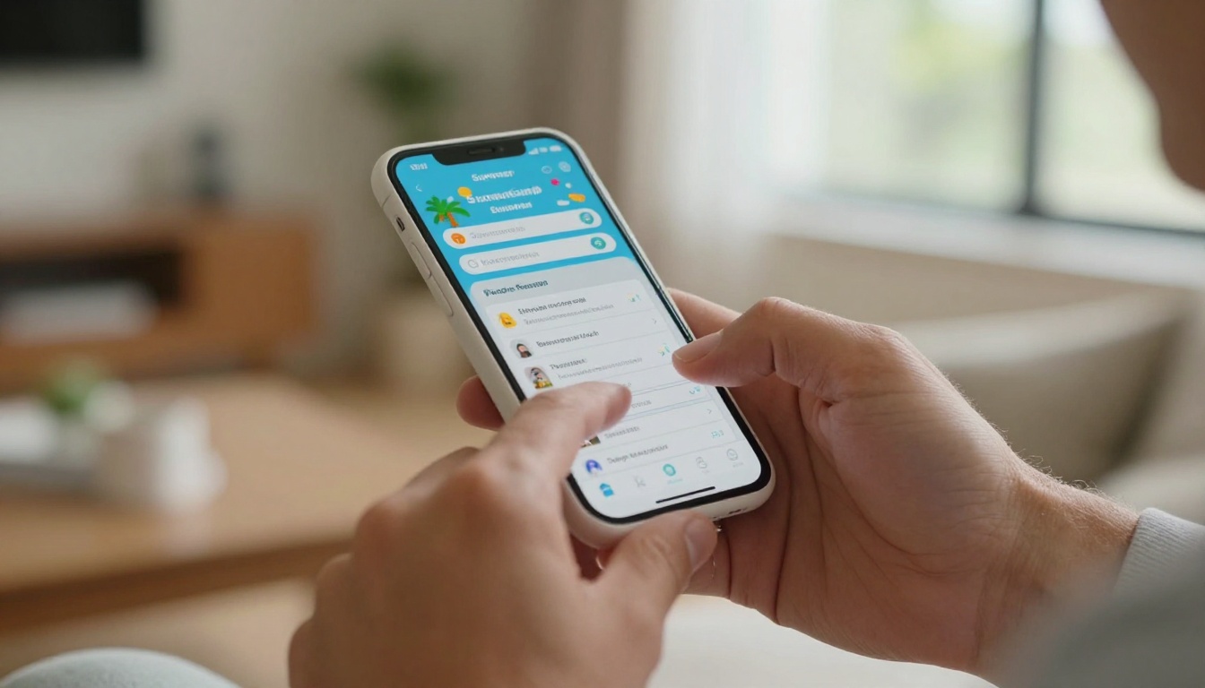 Father completing summer camp enrollment form on smartphone