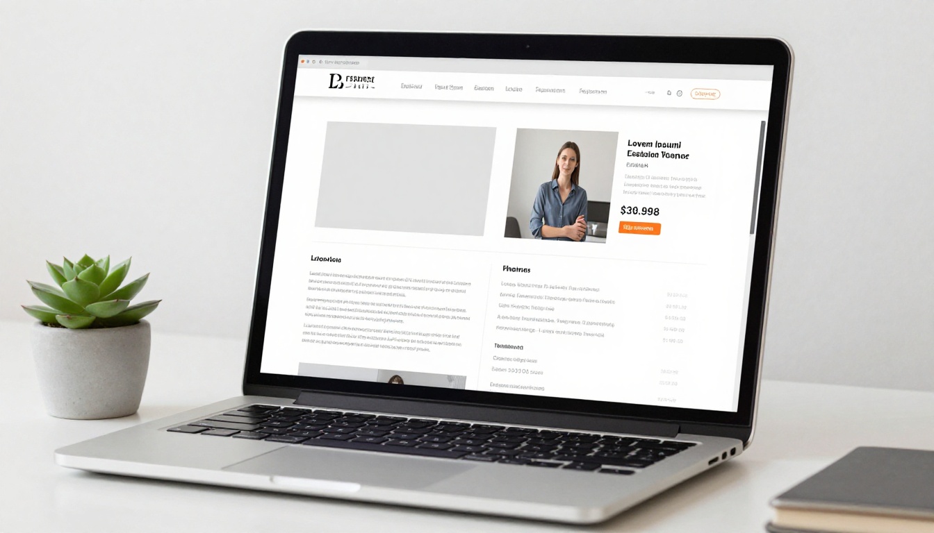 Laptop screen showing two catalog pages side by side - blank template vs. finished polished design