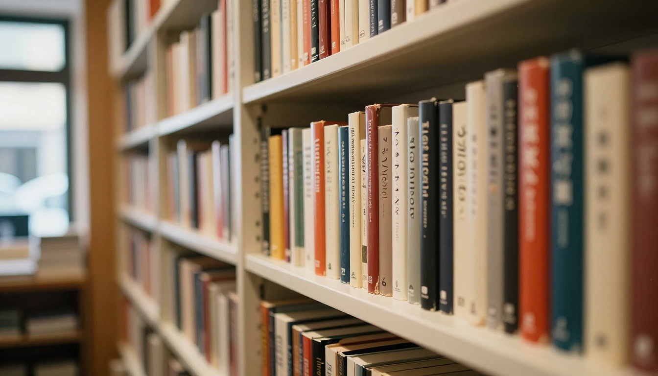 A bookstore shelf densely filled with international publications in French, German, Japanese, Arabic, and Portuguese A bookstore shelf densely filled with international publications in French, German, Japanese, Arabic, and Portuguese