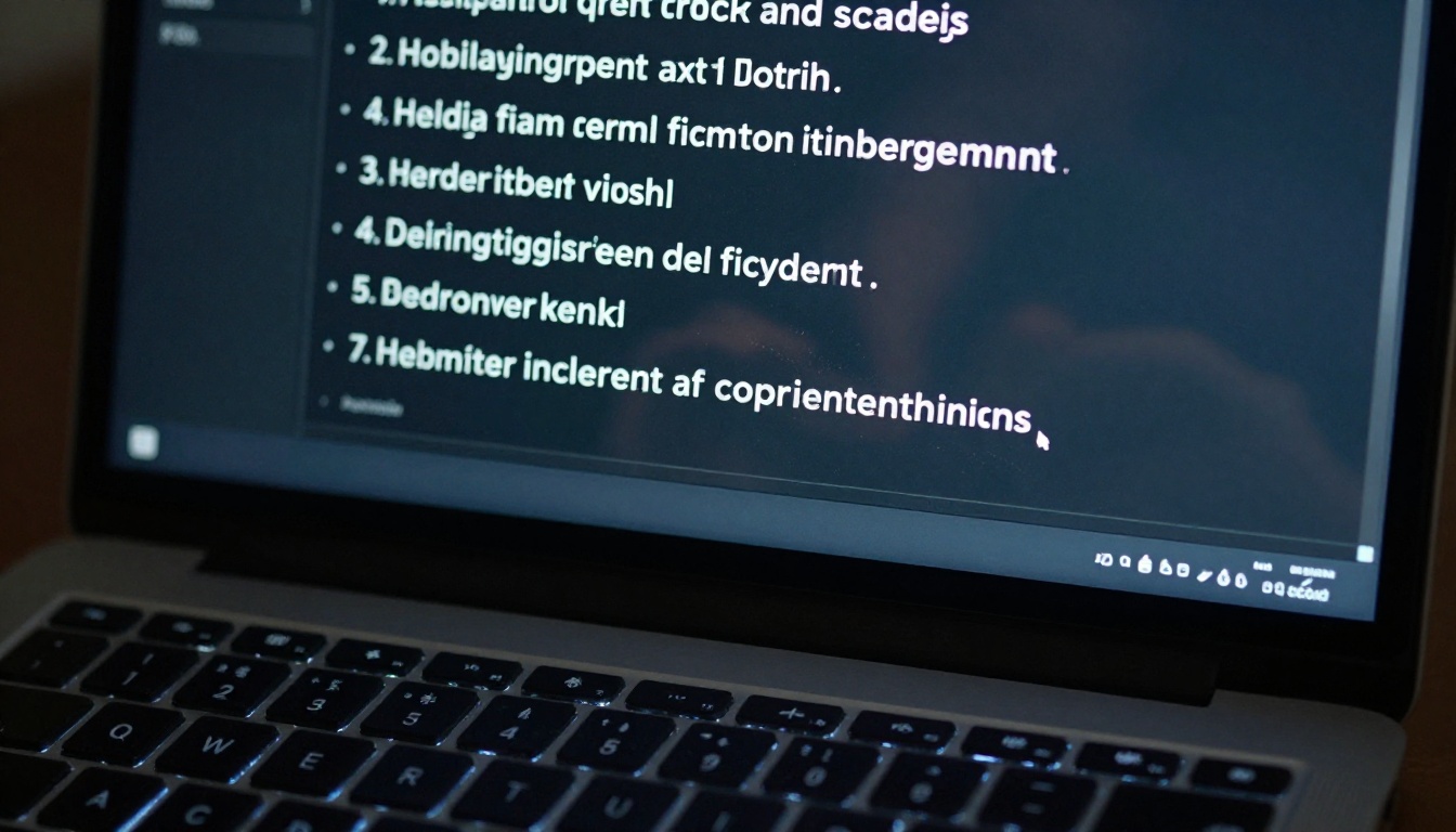 Close-up of a laptop screen showing a dark-themed AI headline suggestion interface with white text options listed Close-up of a laptop screen showing a dark-themed AI headline suggestion interface with white text options listed