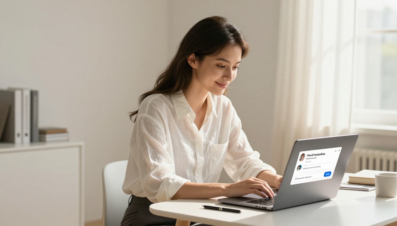 Young professional browsing a fashion catalog on a laptop with AI size recommendations visible Young professional browsing a fashion catalog on a laptop with AI size recommendations visible