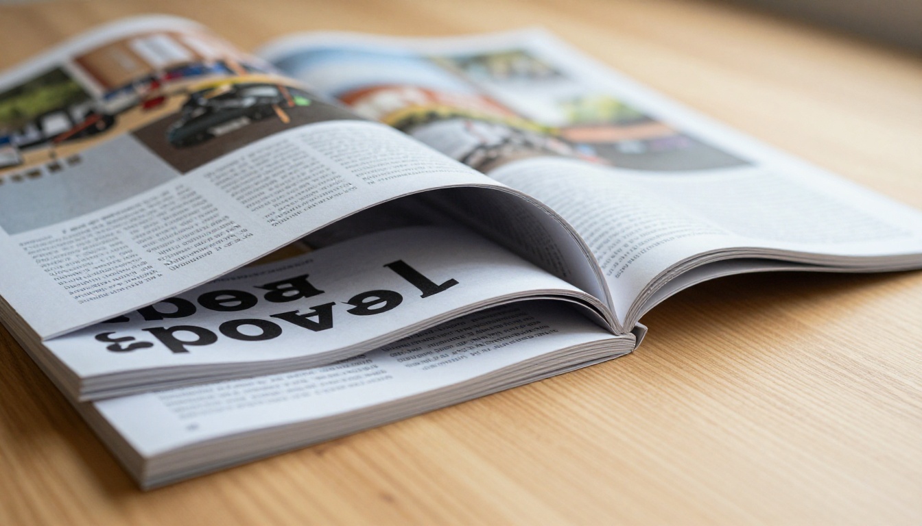 Fanned printed magazine pages showing ultra-sharp typography and print detail