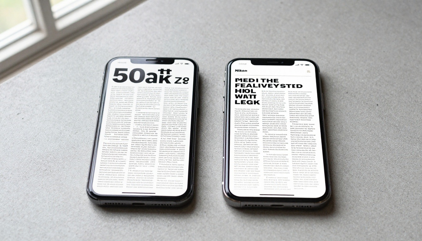 Two smartphones side by side showing the visual difference between a squeezed two-page spread layout and a clean single-page layout on phone screens