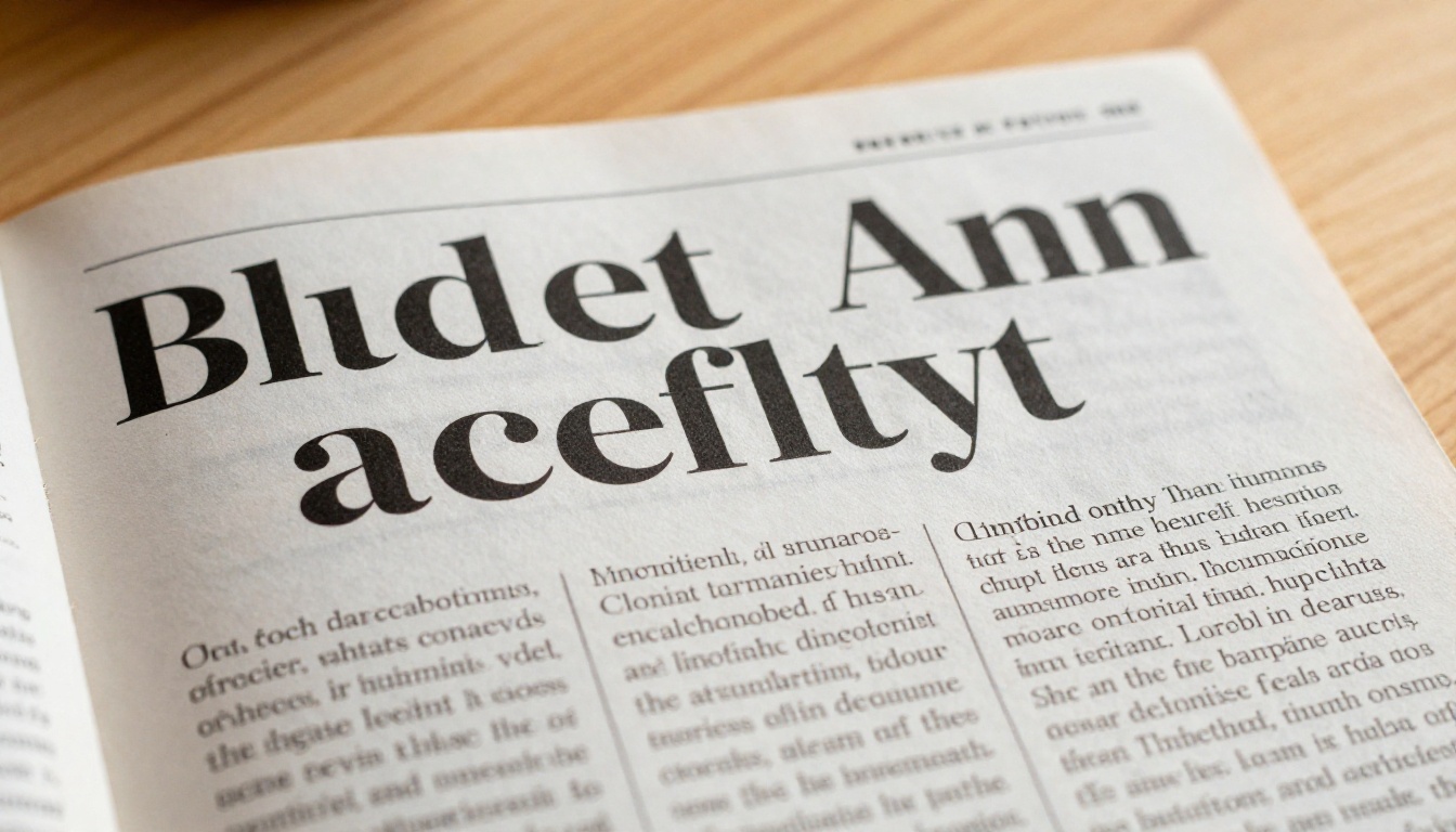 Close-up of a printed magazine page showing bold serif headline contrasted with clean sans-serif body text on warm cream paper