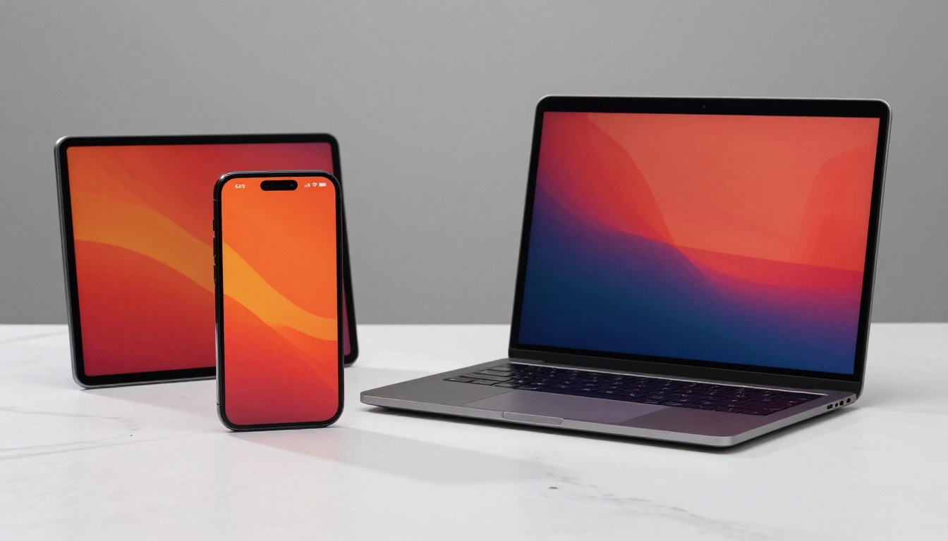 Phone and laptop side by side showing the same digital catalog with noticeably different color temperatures