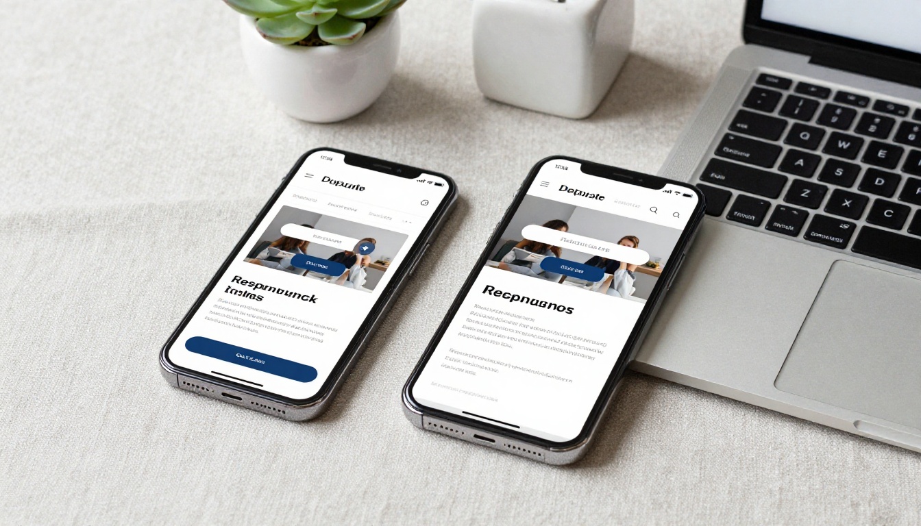 A smartphone and laptop side by side showing responsive CTA placement adapted for mobile and desktop A smartphone and laptop side by side showing responsive CTA placement adapted for mobile and desktop