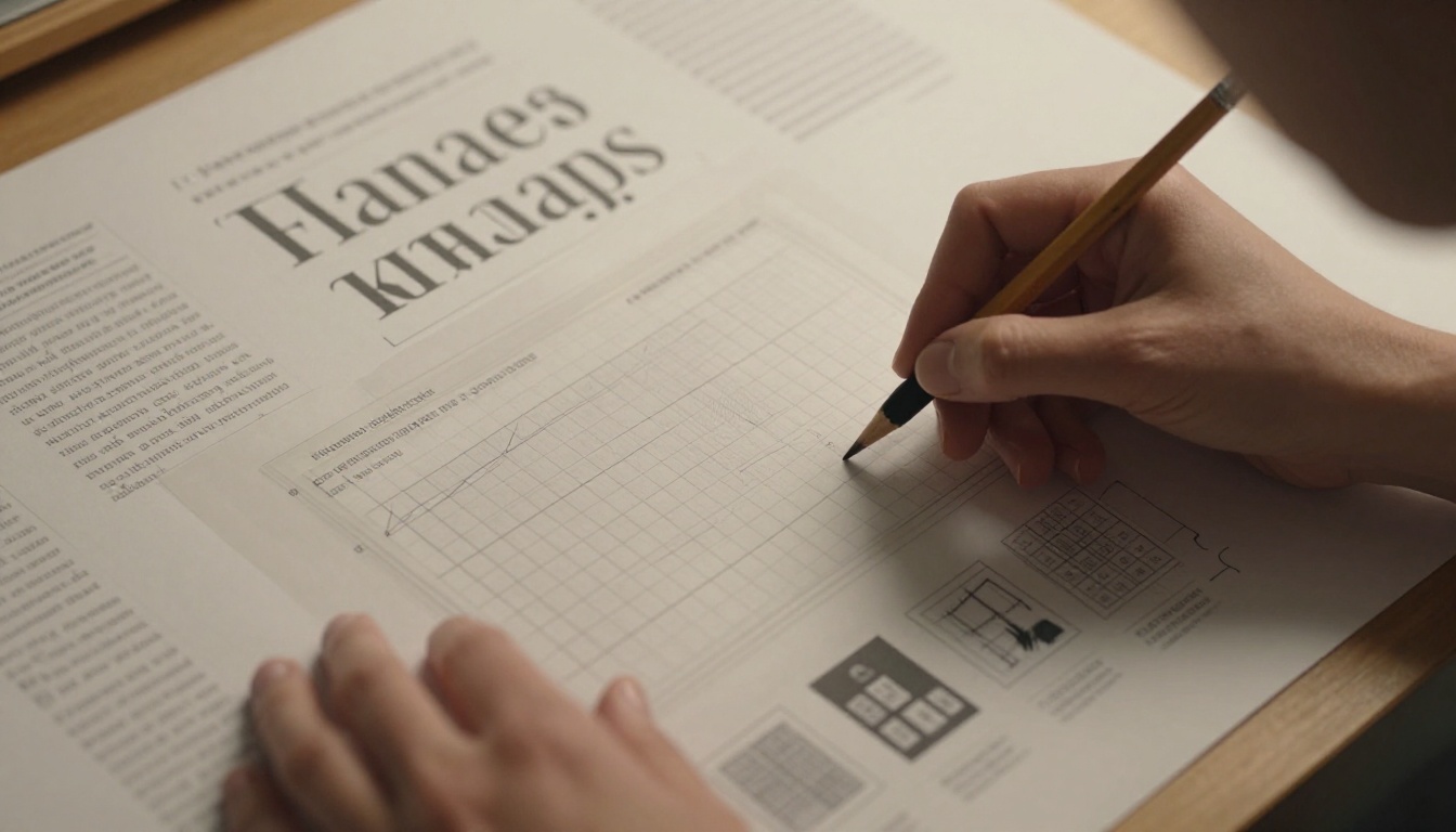 Designer organizing visual hierarchy layout grids on a light table Designer organizing visual hierarchy layout grids on a light table
