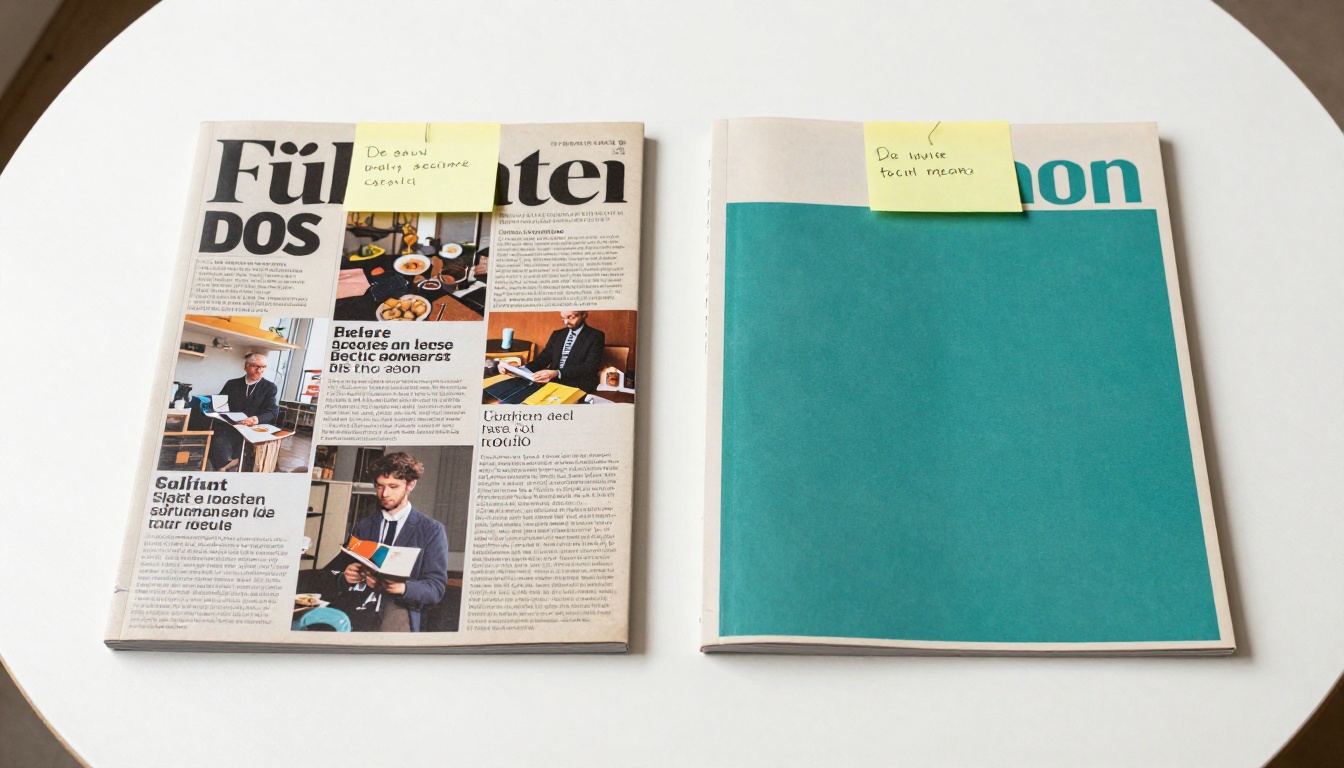 Flat lay comparison of two covers showing cluttered vs. clean minimalist layout side by side