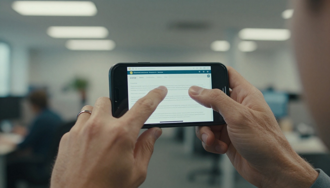 Close-up of hands performing a pinch-to-zoom gesture on a smartphone