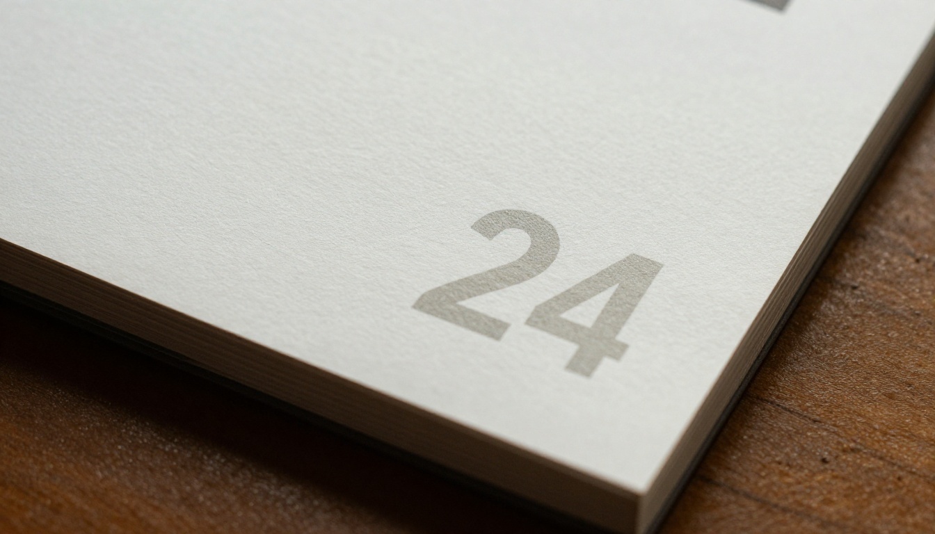 Close-up of a minimalist page number in a premium magazine footer margin